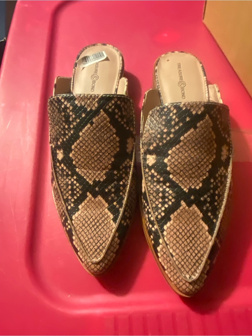 Treasure & Bond Brown Pink Snakeskin-Print Pointed Toe Mule